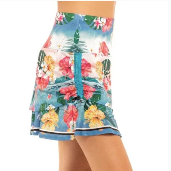 NWT Lucky in Love Tropical Bloom Floral Skort Long Length Ruched - Picture 4 of 14